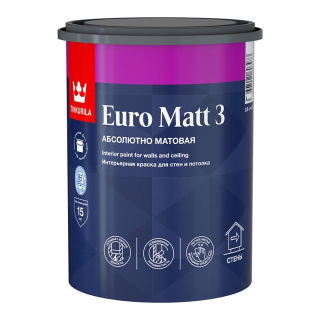 краска в/д TIKKURILA Euro Matt 3 база A 0,9л белая, арт.700001111