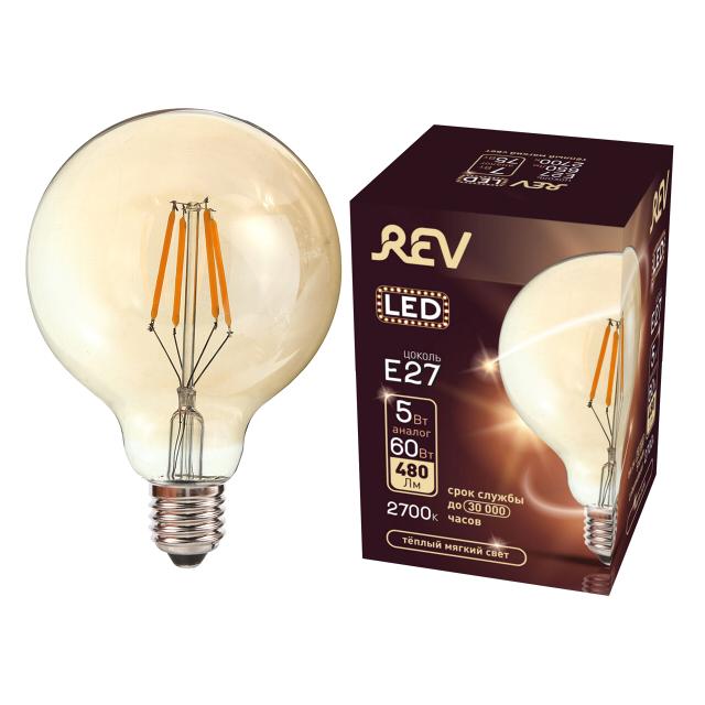 лампа светодиодная REV VINTAGE Filament 5Вт E27 2700K 515Лм шар