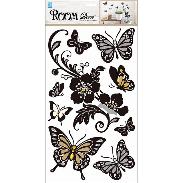 наклейка ROOMDECOR Бабочки с цветами 24х41см, арт.PLA 0911