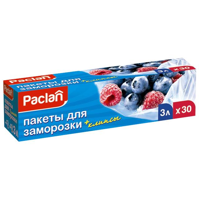 пакеты для заморозки PACLAN 3л 25х32см 24,5мкм 30шт с клипсами