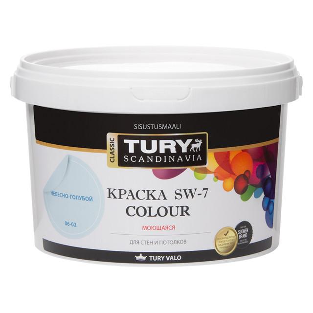 краска акриловая TURY SW-7 Colour для стен и потолков моющаяся 2,4кг небесно-голуб, арт.КрВДSW72,4НГ