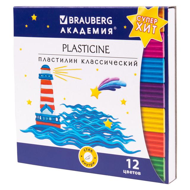 пластилин BRAUBERG Академия хит 12цв 240г стек