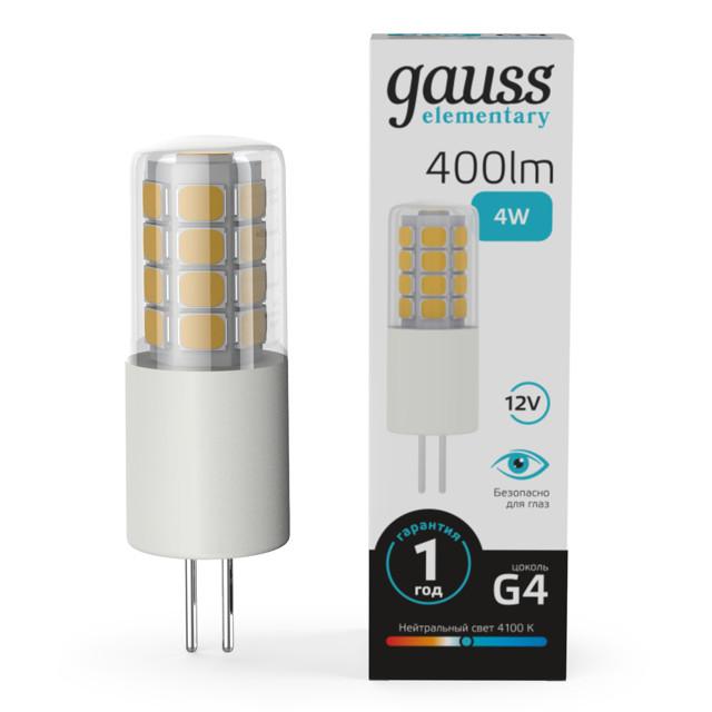 лампа светодиодная GAUSS Elementary 4Вт G4 LED 400Лм 4100K капсула