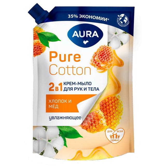 мыло жидкое AURA Pure Cotton 2в1 Хлопок и Мёд 450мл дой-пак