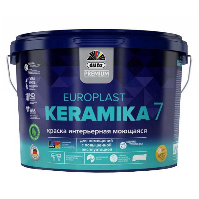 краска в/д DUFA Premium EuroPlast Keramika 7 база 3 для стен и потолков 9л б/ц, арт.МП00-006969