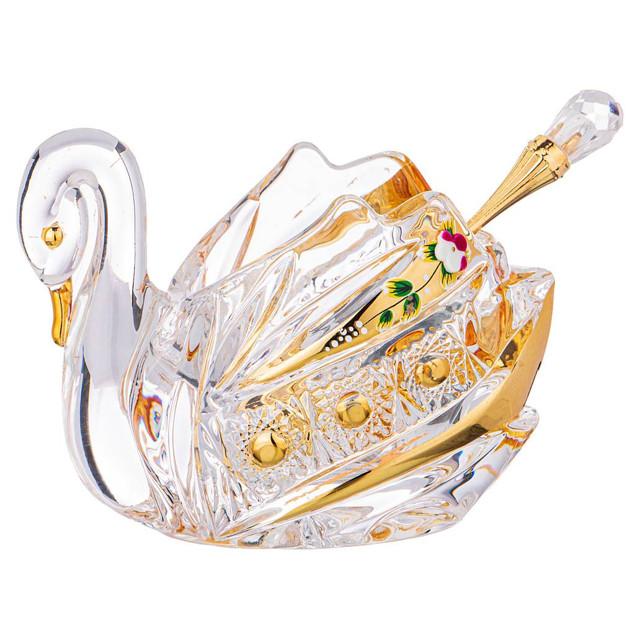 икорница LEFARD Gold glass Лебедь 100мл 11х7х8,5см с ложкой стекло