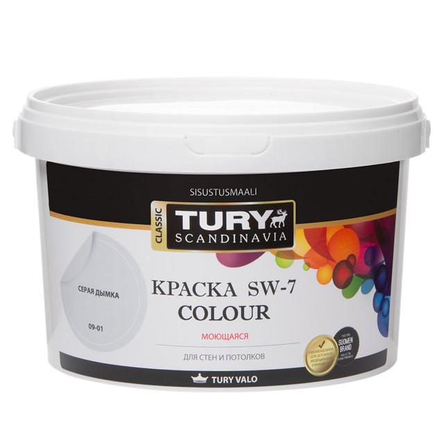 TURY | краска акриловая TURY SW-7 Colour для стен и потолков моющаяся 2,4кг серая дымка, арт.КрВДSW72,4Сд