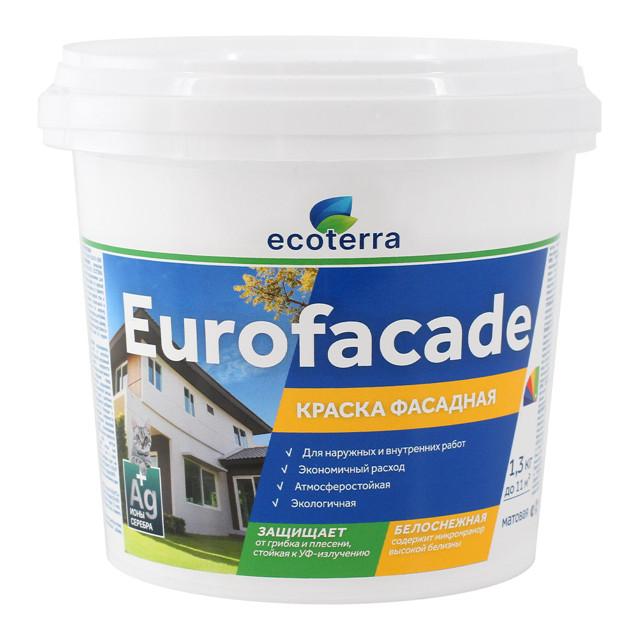 краска латексная фасадная ECOTERRA Eurofacade 1,3кг белая, арт.ЭК000135299