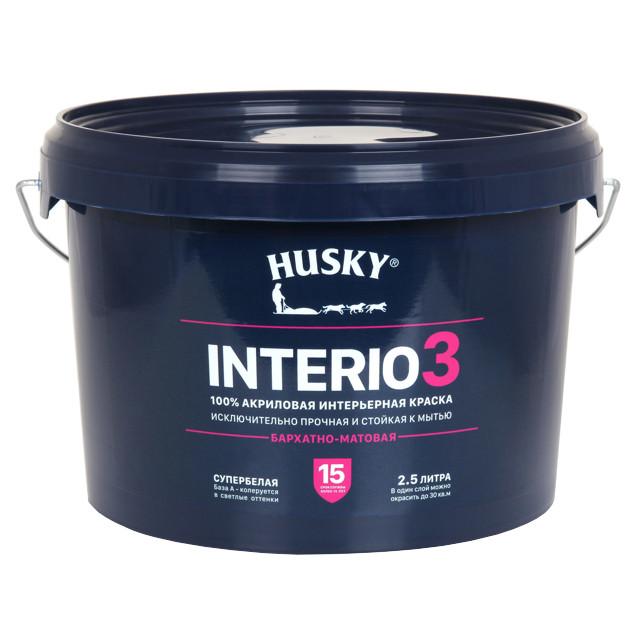 краска акриловая HUSKY INTERIO 3 для стен и потолков база А бархатно-матовая 2,5л, арт. 32242