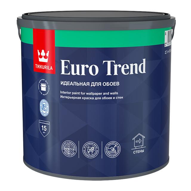 краска в/д TIKKURILA Euro Trend для обоев и стен база А матовая 2,7л белая, арт.700009617