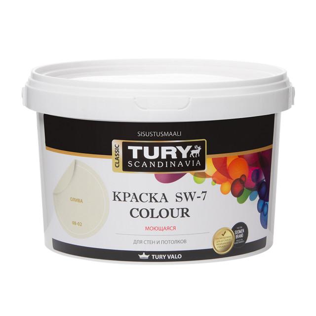 краска акриловая TURY SW-7 Colour для стен и потолков моющаяся 2,4кг олива, арт.00020015943