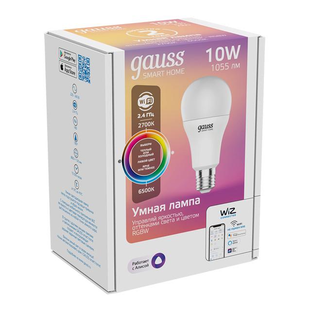 лампа GAUSS Smart Home 10Вт E27 LED 1055Лм 2700/6500К A60 RGBW шар дим