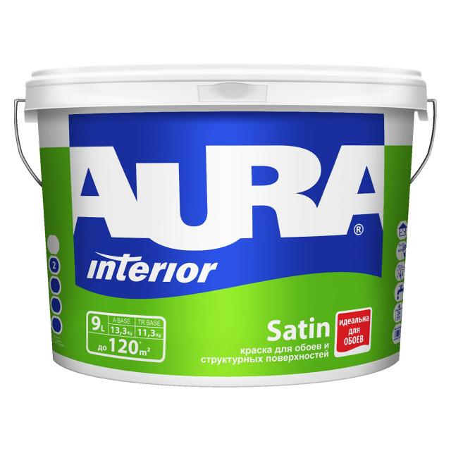 краска в/д AURA SATIN 9л белая матовая для обоев, арт.11188