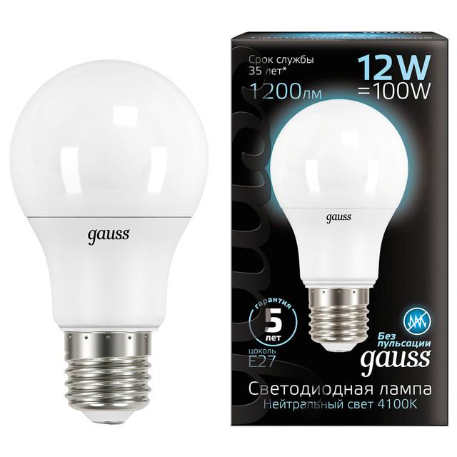 лампа GAUSS 12Вт E27 LED 1200Лм 4100K A60 груша