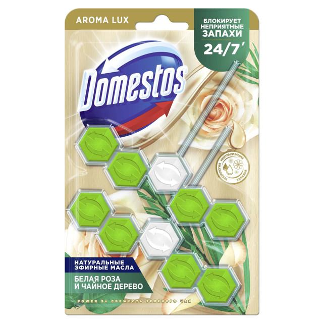 подвеска для унитаза DOMESTOS Aroma Lux Свежесть зеленого чая Белая роза и Чайное дерево 2х50г