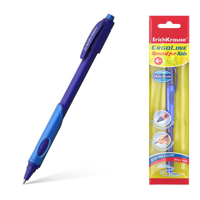 ручка шариковая ErichKrause ErgoLine Kids Stick&Grip Neon 0,7 Super Glide синий в пакете