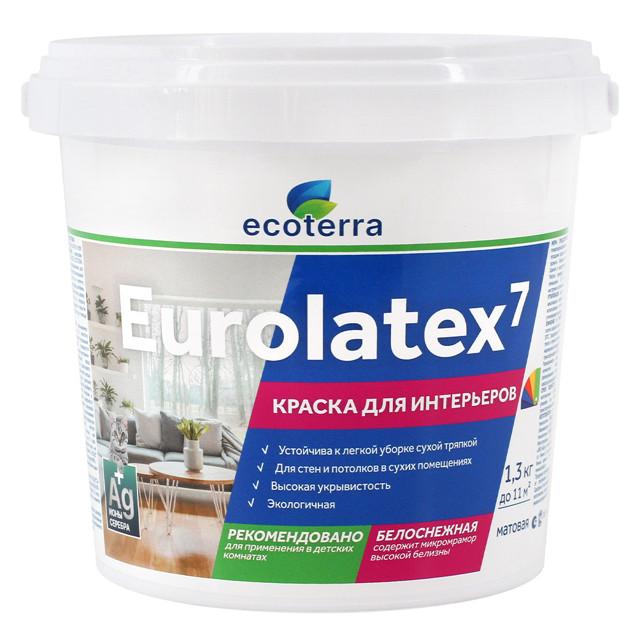 краска акриловая ECOTERRA Eurolatex 7 для стен и потолков 1,3кг белая, арт.ЭК000135287