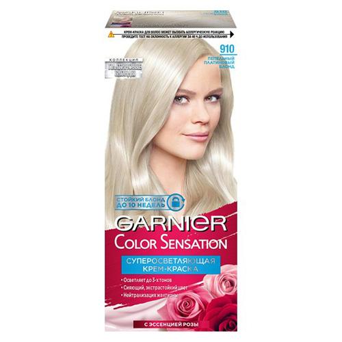 Краска для волос `GARNIER` `COLOR SENSATION` тон 910 (Пепельно-серебристый блонд)