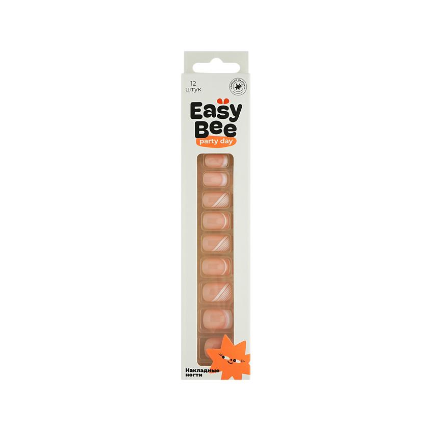 Набор накладных ногтей с клеевыми стикерами `EASYBEE` NAIL DAY Stripe French (12 шт + клеевые стикеры 24 шт)