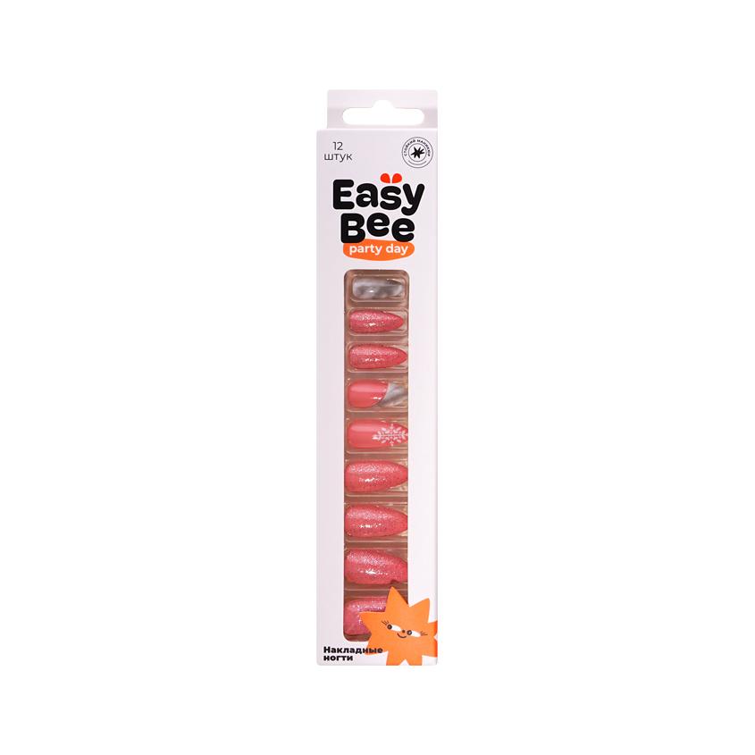 Набор накладных ногтей с клеевыми стикерами `EASYBEE` BASE Pink Marble (12 шт + клеевые стикеры 24 шт)