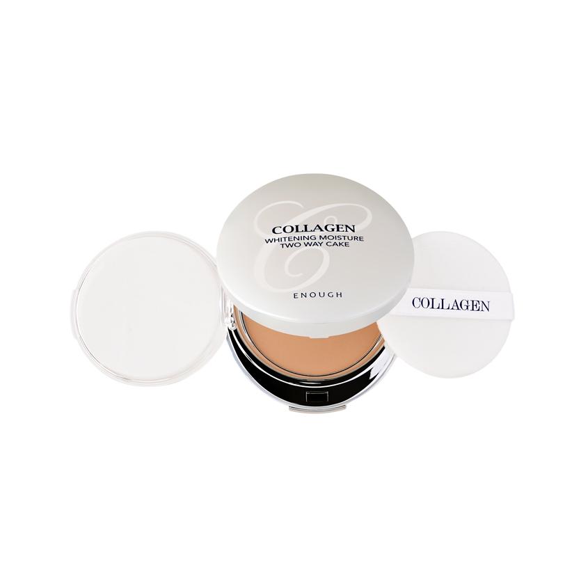 Пудра компактная для лица `ENOUGH` COLLAGEN WHITENING MOISTURE TWO-WAY CAKE SPF 28 PA++ со сменным блоком тон 21