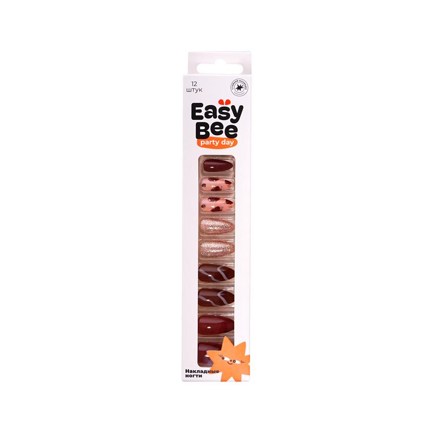 EASYBEE | Набор накладных ногтей с клеевыми стикерами `EASYBEE` NAIL DAY Brown Gold (12 шт + клеевые стикеры 24 шт)