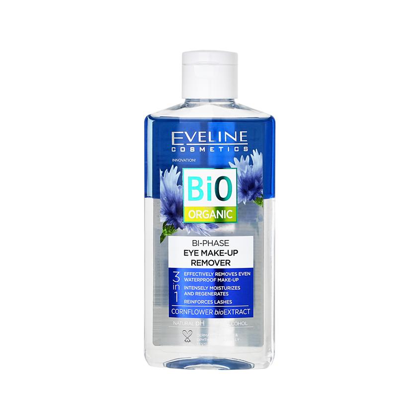 Мицеллярная вода `EVELINE` BIO ORGANIC двухфазная 3 в 1 для демакияжа глаз с экстрактом василька 150 мл