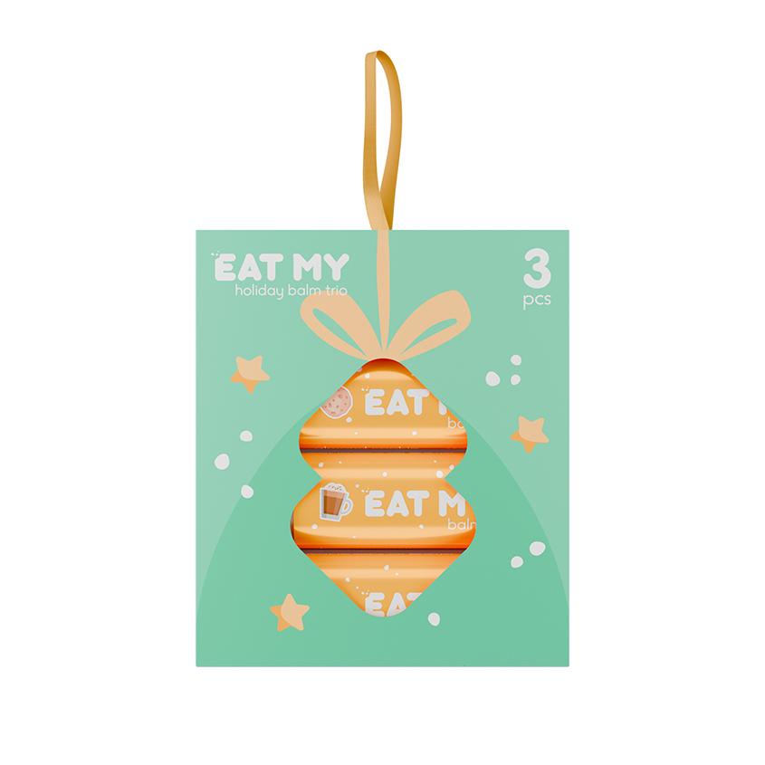 Подарочный набор бальзамов для губ `EAT MY` Предвкушение праздника (миндальное печенье, шоколадное капучино, вишневый мусс) 3x4,8 г