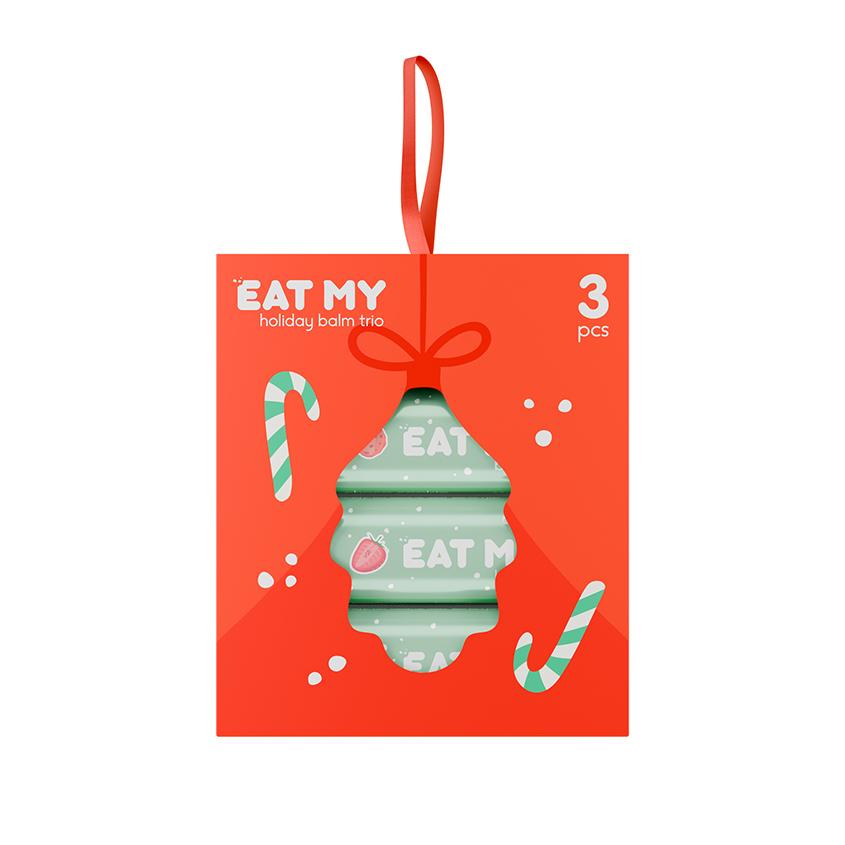 Подарочный набор бальзамов для губ `EAT MY` Домашний уют (шоколадное печенье, бисквит с клубничным джемом, сливовый смузи) 3x4,8 г