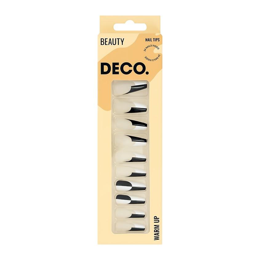 Набор накладных ногтей с клеевыми стикерами `DECO.` WARM UP black and white (24 шт + клеевые стикеры 24 шт)