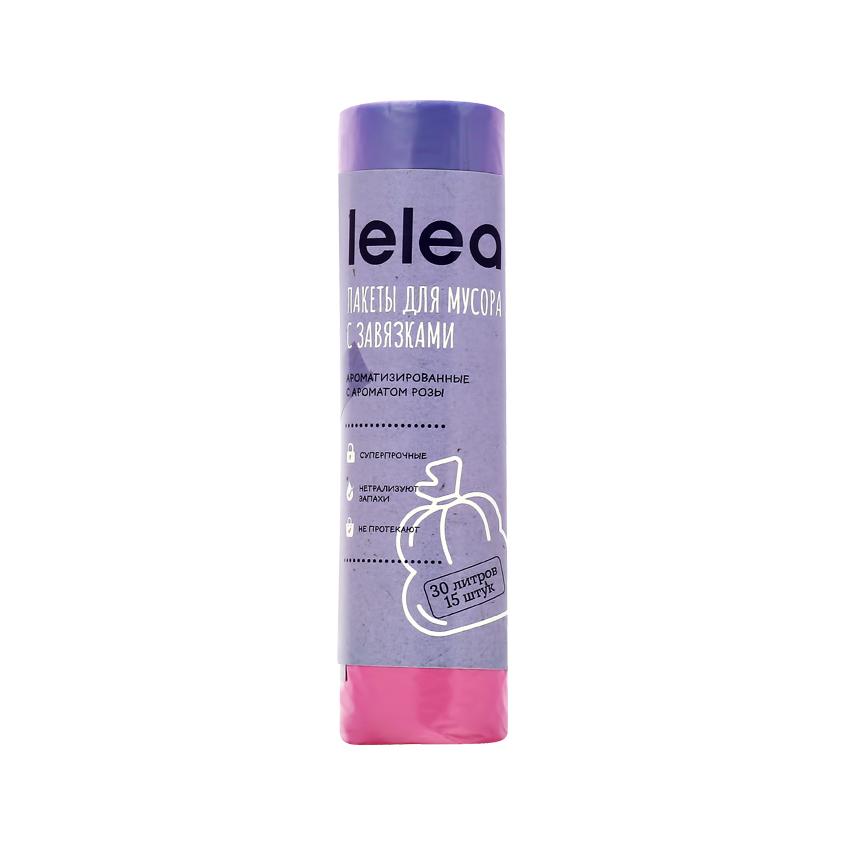 Мешки для мусора `LELEA` с затяжками с ароматом розы (30 л) 15 шт