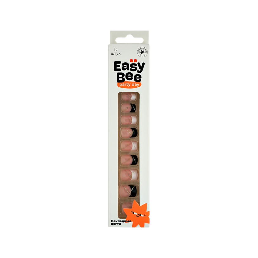 Набор накладных ногтей с клеевыми стикерами `EASYBEE` NAIL DAY Black & White French (12 шт + клеевые стикеры 24 шт)