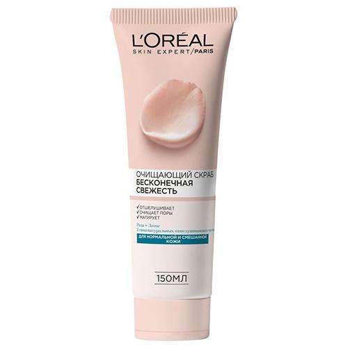 Скраб для лица `LOREAL` БЕСКОНЕЧНАЯ СВЕЖЕСТЬ Роза и лотос (для нормальной и смешанной кожи) 150 мл