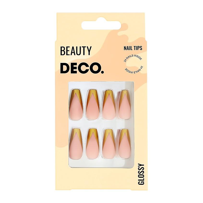 Набор накладных ногтей с клеевыми стикерами `DECO.` GLOSSY gold french (24 шт + клеевые стикеры 24 шт)