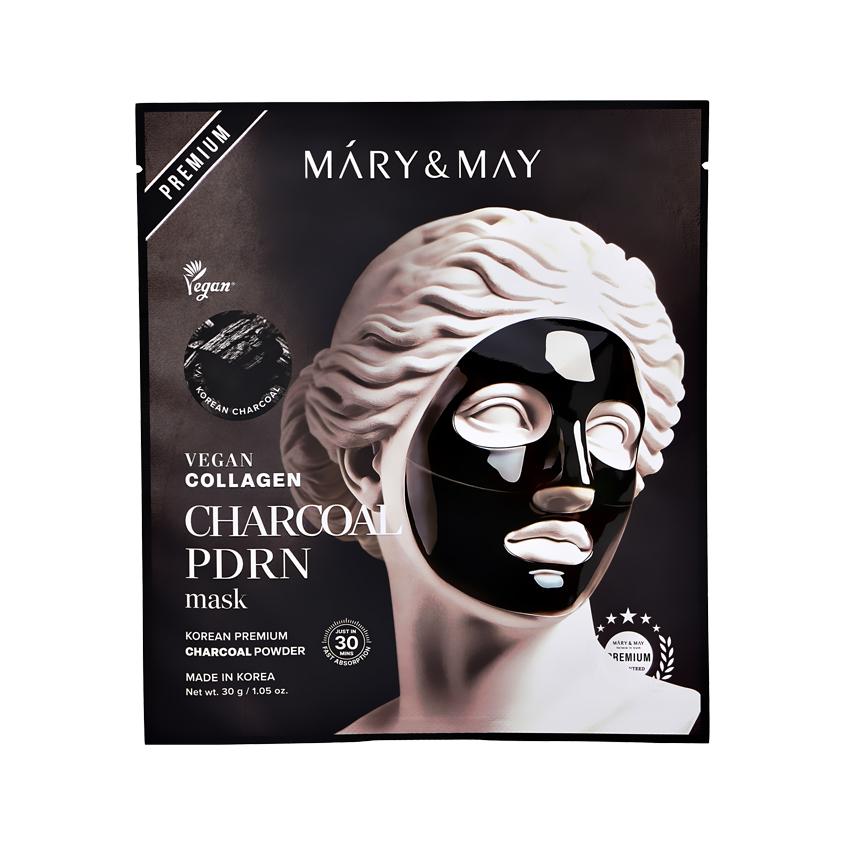 MARY&MAY | Маска для лица `MARY&MAY` гидрогелевая укрепляющая с ПДРН, древесным углем и веганским коллагеном 30 г