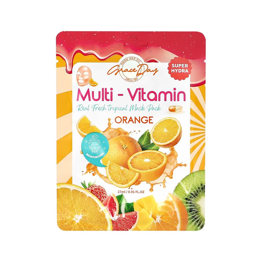 Маска для лица `GRACE DAY` MULTI-VITAMIN с экстрактом апельсина (для сияния кожи) 27 мл
