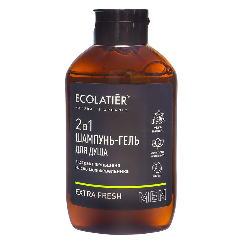 Шампунь-гель для душа `ECOLATIER` MEN Extra Fresh 2в1 с экстрактом женьшеня и маслом можжевельника 400 мл