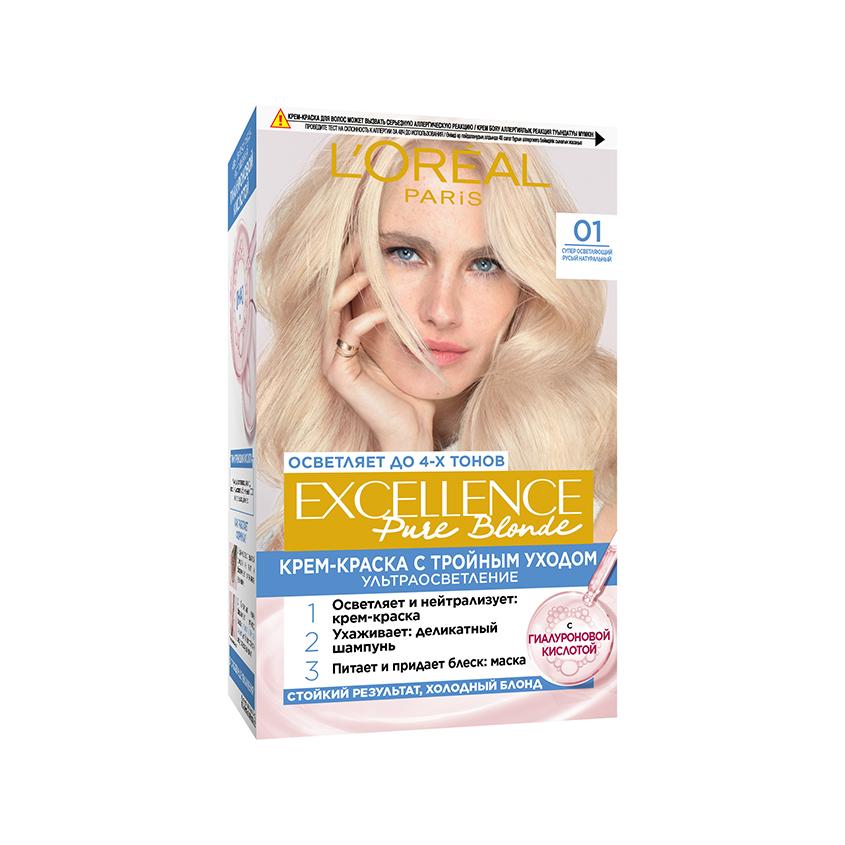 Крем-краска для волос `LOREAL` `EXCELLENCE` тон 01 (Супер-осветляющий русый натуральный)