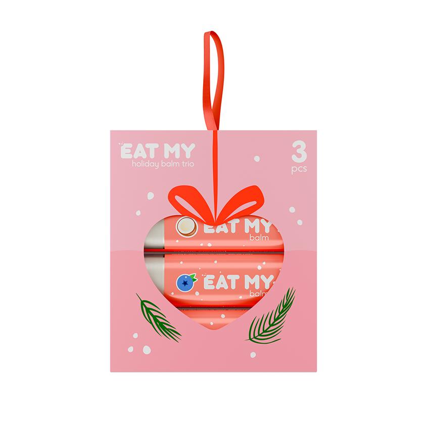 Подарочный набор бальзамов для губ `EAT MY` Снежная нежность (сливочный кокос, клубнично-банановый смузи, йогурт с голубикой) 3x4,8 г