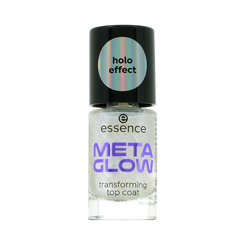 Топовое покрытие для ногтей `ESSENCE` META GLOW с голографическим эффектом