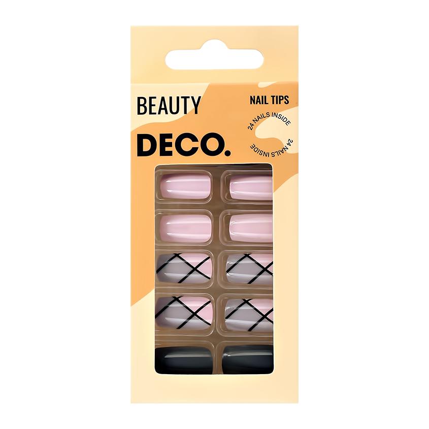 Набор накладных ногтей с клеевыми стикерами `DECO.` BEAUTY grey geometry (24 шт + клеевые стикеры)