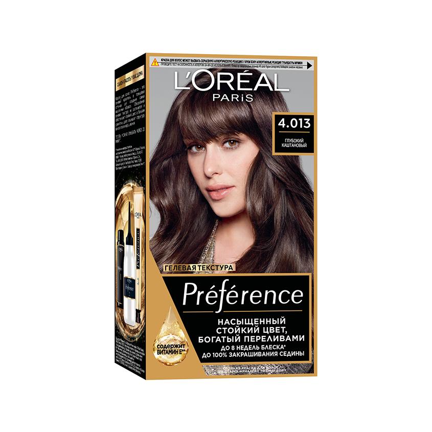 Краска для волос `LOREAL` `PREFERENCE` тон 4.013 Глубокий каштановый