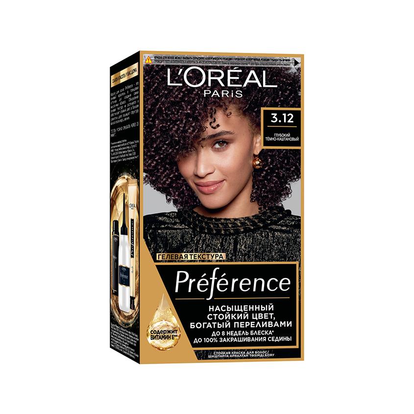 Краска для волос `LOREAL` `PREFERENCE` тон 3.12 Глубокий темно-каштановый