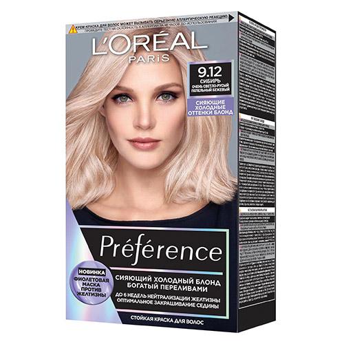 Краска для волос `LOREAL` `PREFERENCE` COOL BLONDS тон 9.12 (Сибирь) 40 мл