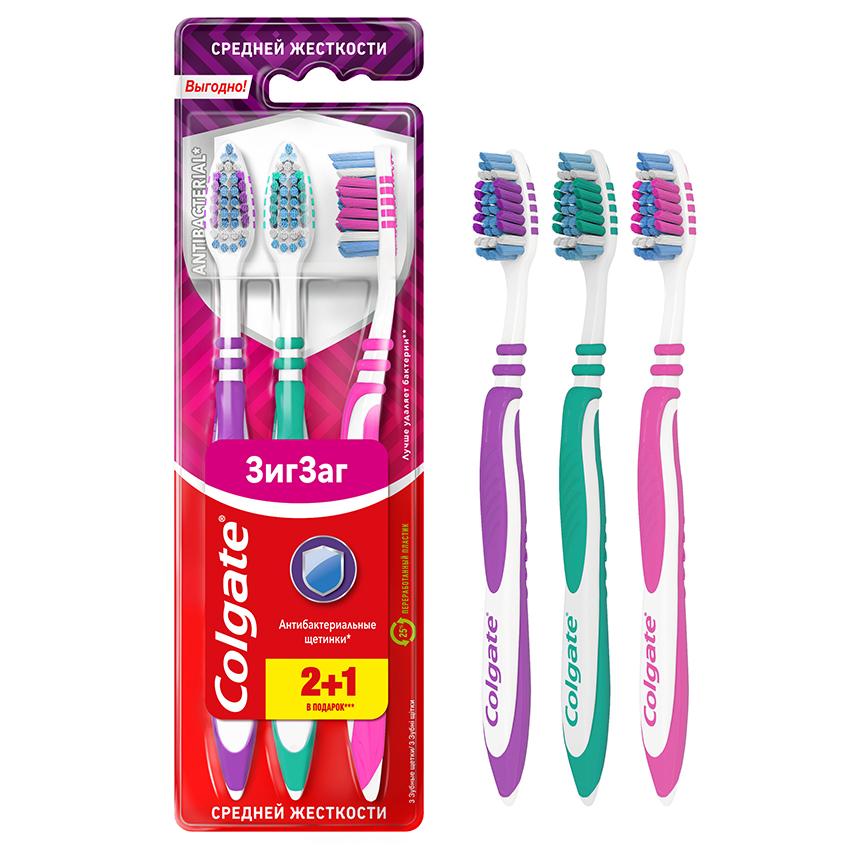 Щетка зубная `COLGATE` ZIG ZAG 2+1 средней жесткости