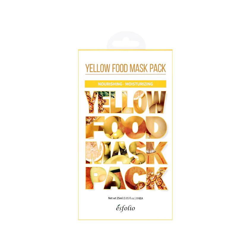 Набор масок для лица `ESFOLIO` YELLOW FOOD (с экстрактами авокадо, груши, лимона, тыквы, ананаса, оливы) 6 шт