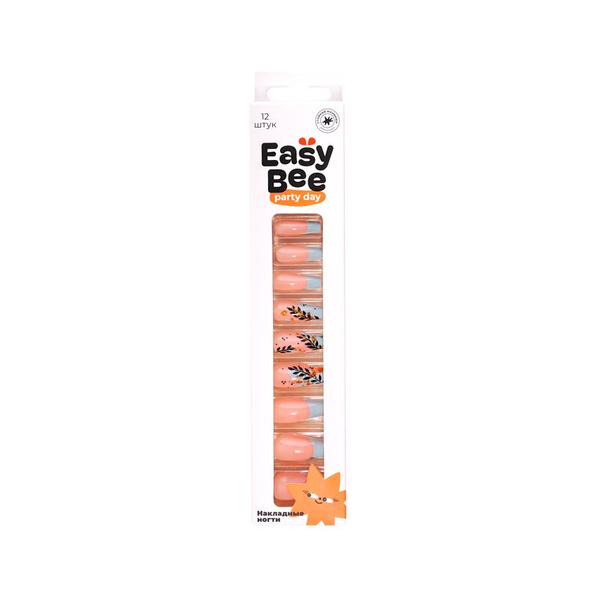 EASYBEE | Набор накладных ногтей с клеевыми стикерами `EASYBEE` NAIL DAY Blue Branch (12 шт + клеевые стикеры 24 шт)