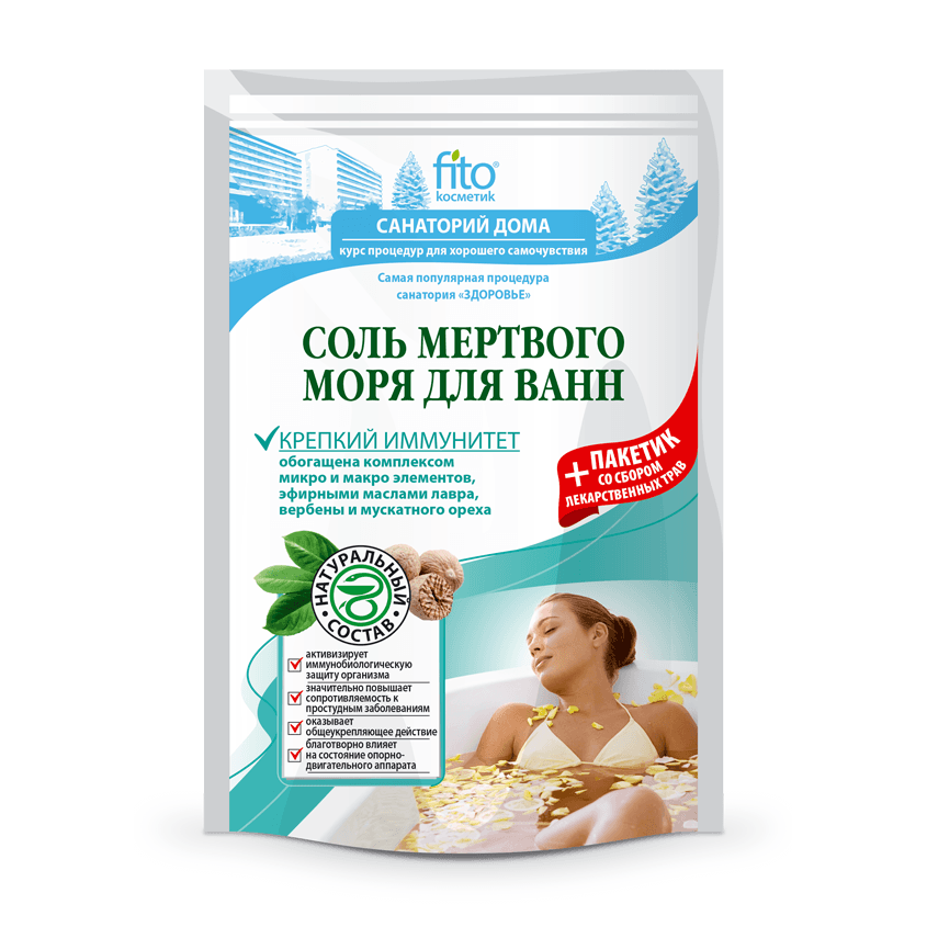 Соль для ванн `ФИТОКОСМЕТИК` Мертвого моря (крепкий иммунитет) 530 г