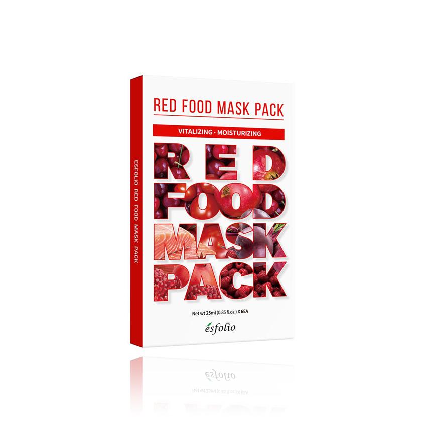 Набор масок для лица `ESFOLIO` RED FOOD (с экстрактами малины, свеклы, томата, вишни, граната, лосося) 6 шт