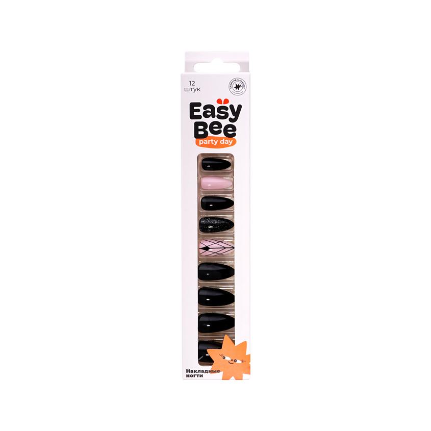 Набор накладных ногтей с клеевыми стикерами `EASYBEE` BASE Black Noir (12 шт + клеевые стикеры 24 шт)